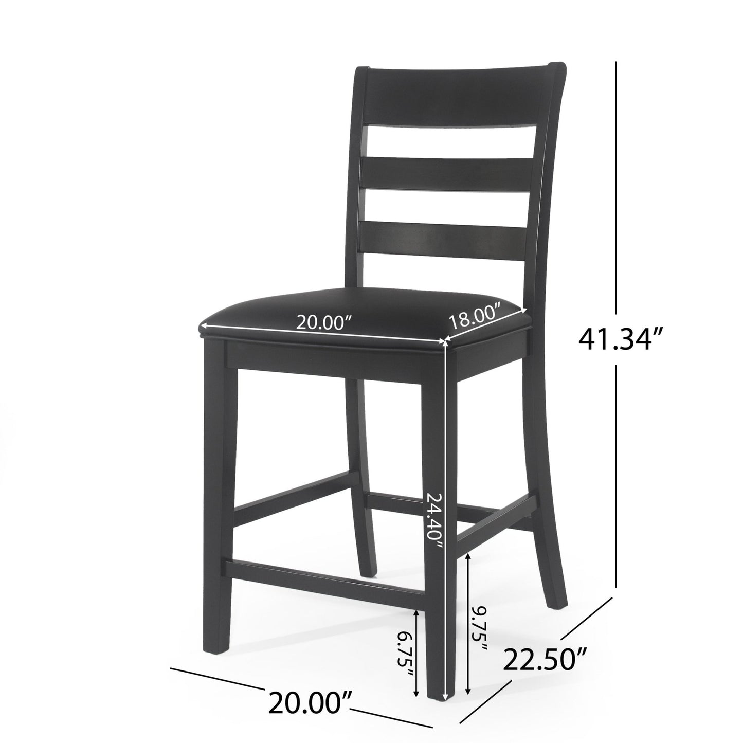 Farmhouse Upholstered Wood Counter Stools, Rustic Charm, Black PU - 1st Choice Furniture Direct