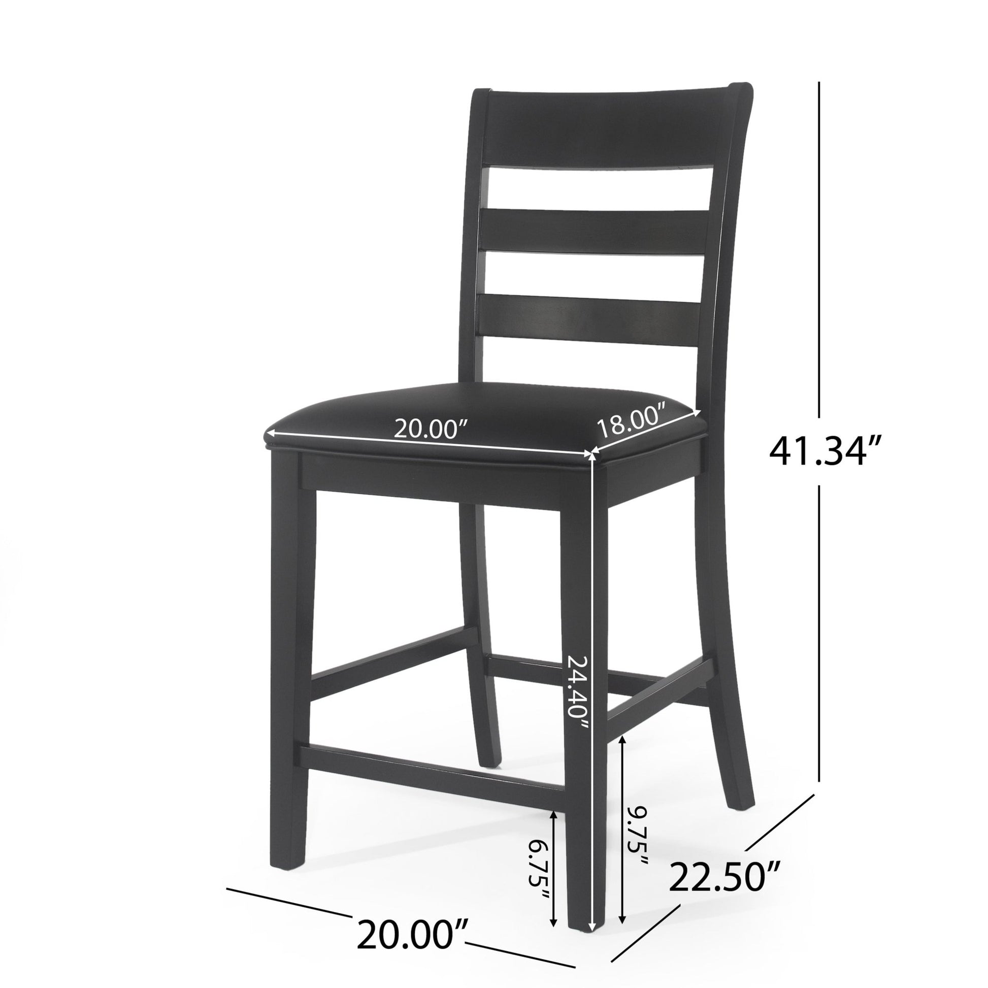 Farmhouse Upholstered Wood Counter Stools, Rustic Charm, Black PU - 1st Choice Furniture Direct