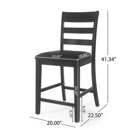 Farmhouse Upholstered Wood Counter Stools, Rustic Charm, Black PU - 1st Choice Furniture Direct