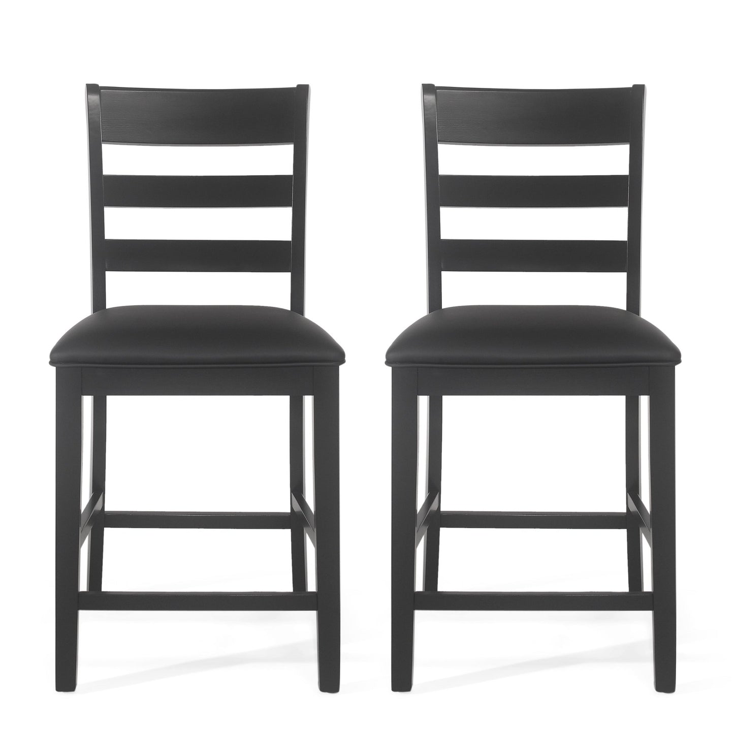 Farmhouse Upholstered Wood Counter Stools, Rustic Charm, Black PU - 1st Choice Furniture Direct