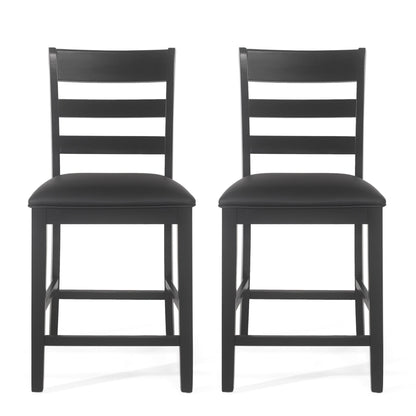 Farmhouse Upholstered Wood Counter Stools, Rustic Charm, Black PU - 1st Choice Furniture Direct