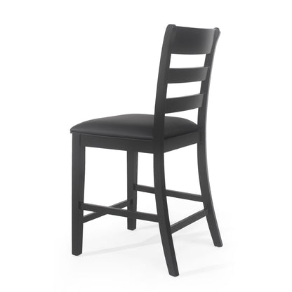 Farmhouse Upholstered Wood Counter Stools, Rustic Charm, Black PU - 1st Choice Furniture Direct