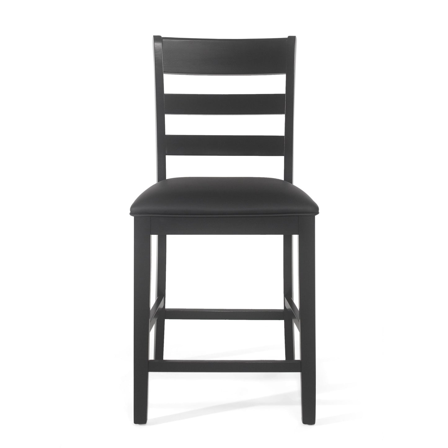 Farmhouse Upholstered Wood Counter Stools, Rustic Charm, Black PU - 1st Choice Furniture Direct