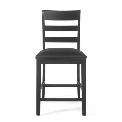 Farmhouse Upholstered Wood Counter Stools, Rustic Charm, Black PU - 1st Choice Furniture Direct