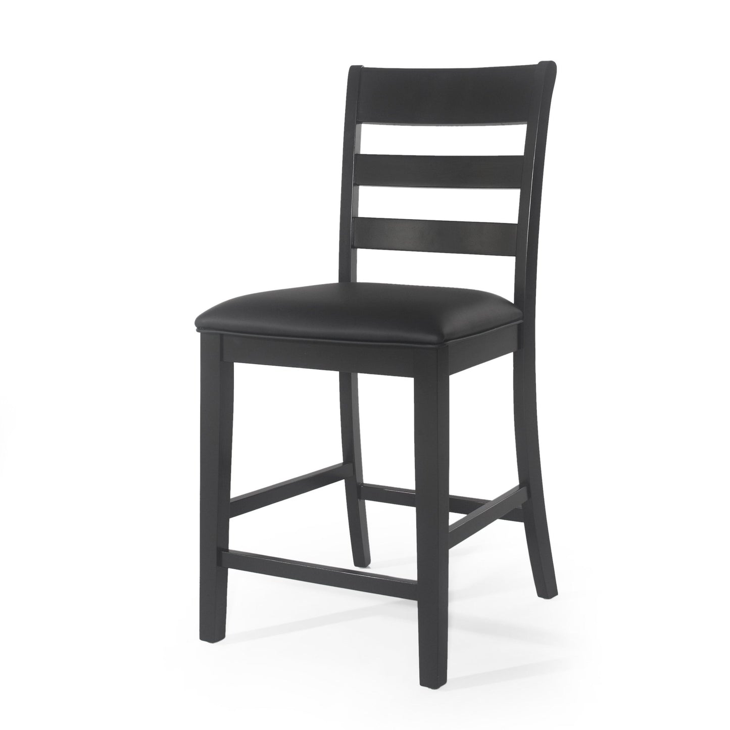 Farmhouse Upholstered Wood Counter Stools, Rustic Charm, Black PU - 1st Choice Furniture Direct