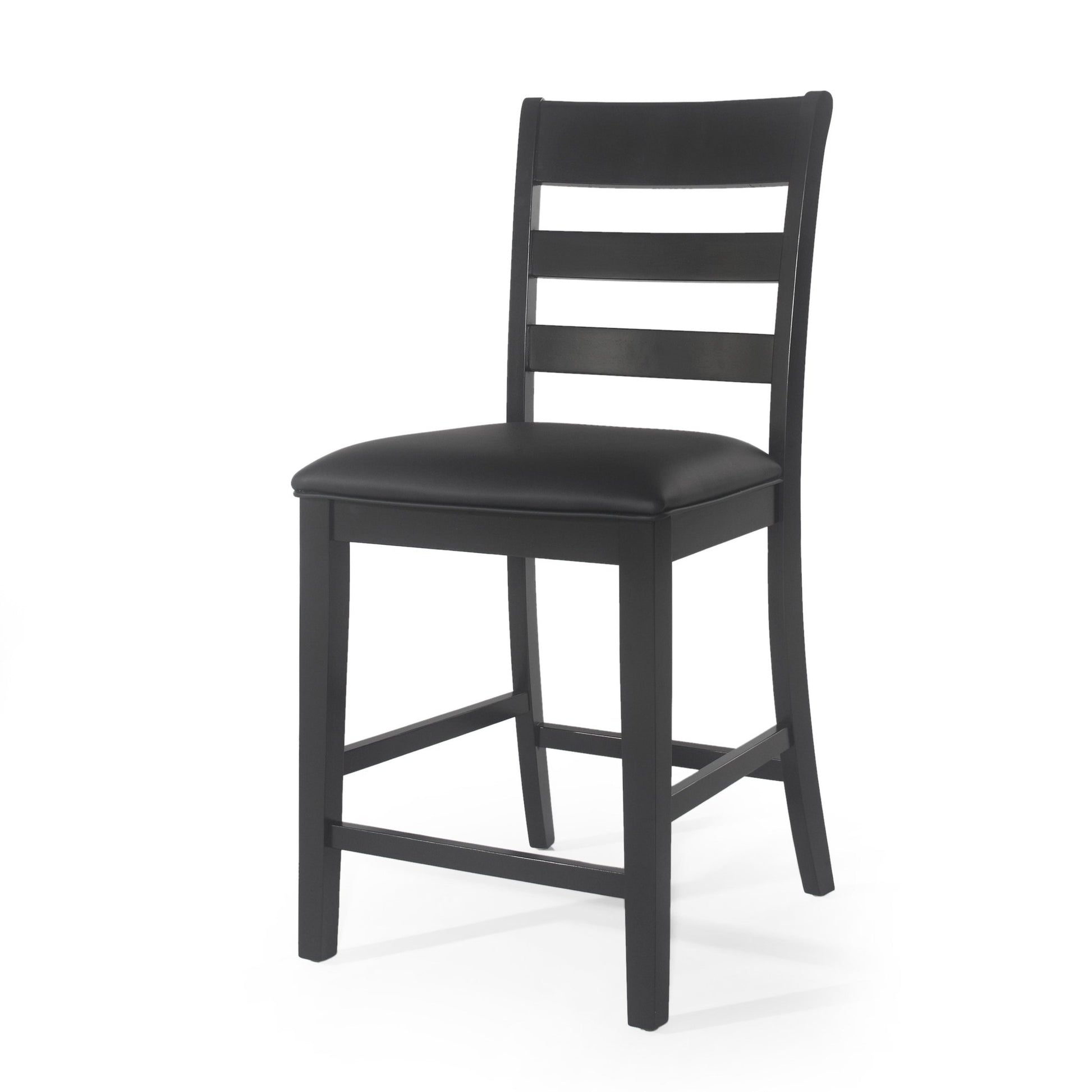 Farmhouse Upholstered Wood Counter Stools, Rustic Charm, Black PU - 1st Choice Furniture Direct