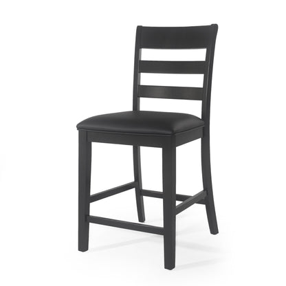 Farmhouse Upholstered Wood Counter Stools, Rustic Charm, Black PU - 1st Choice Furniture Direct