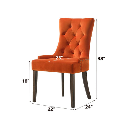 Farren Orange Velvet & Weathered Oak Finish Side Chair (Set of 2) - 1st Choice Furniture Direct
