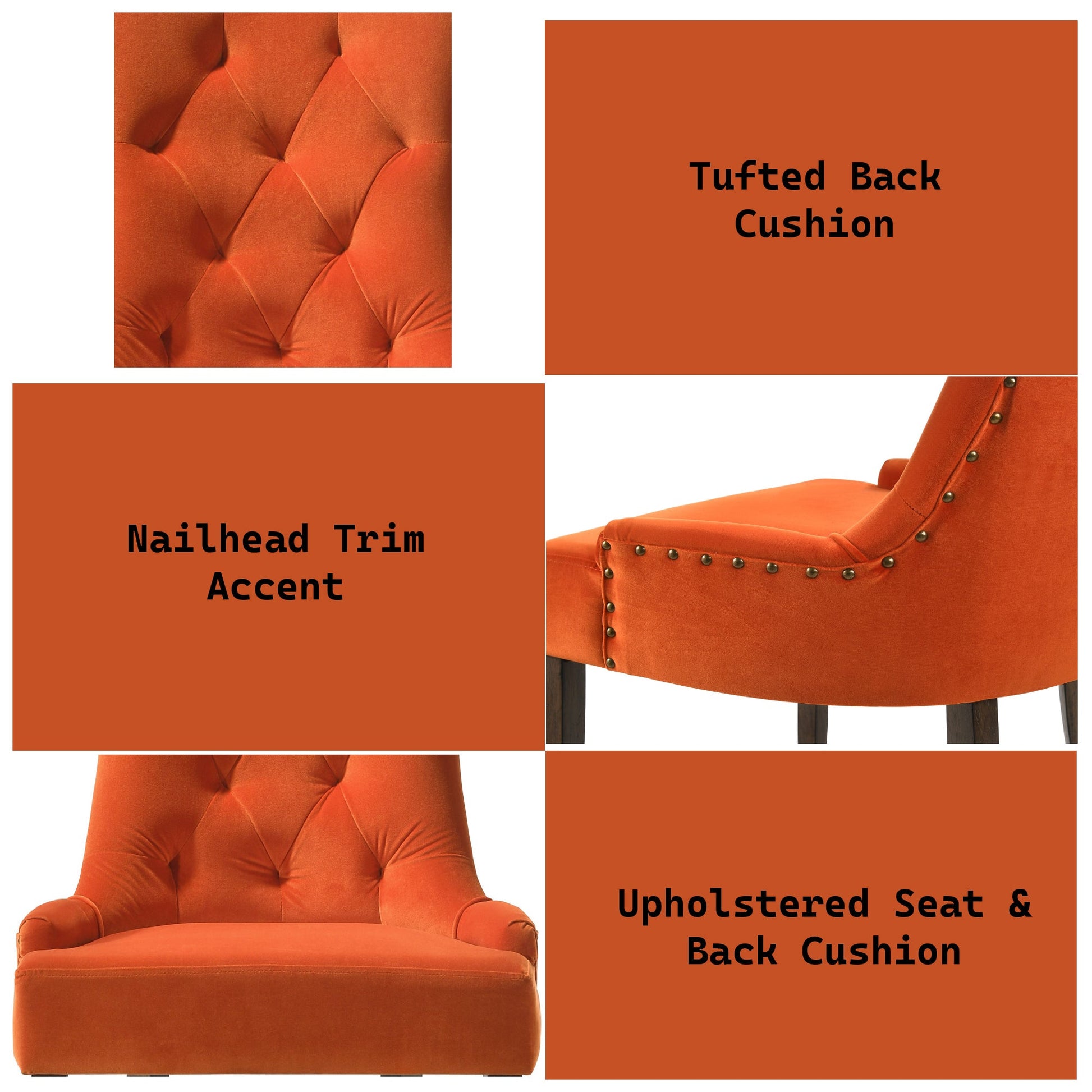 Farren Orange Velvet & Weathered Oak Finish Side Chair (Set of 2) - 1st Choice Furniture Direct