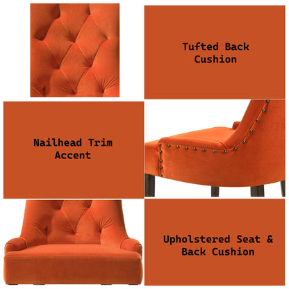 Farren Orange Velvet & Weathered Oak Finish Side Chair (Set of 2) - 1st Choice Furniture Direct