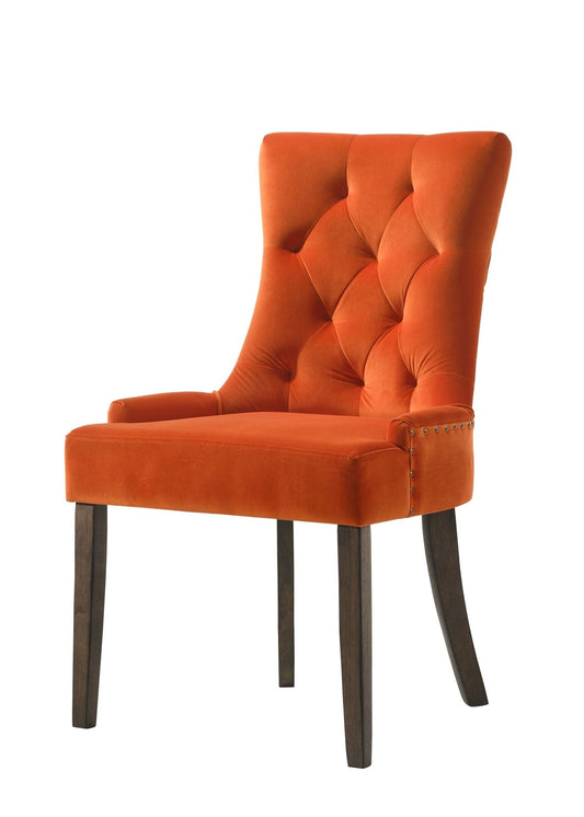 Farren Orange Velvet & Weathered Oak Finish Side Chair (Set of 2) - 1st Choice Furniture Direct