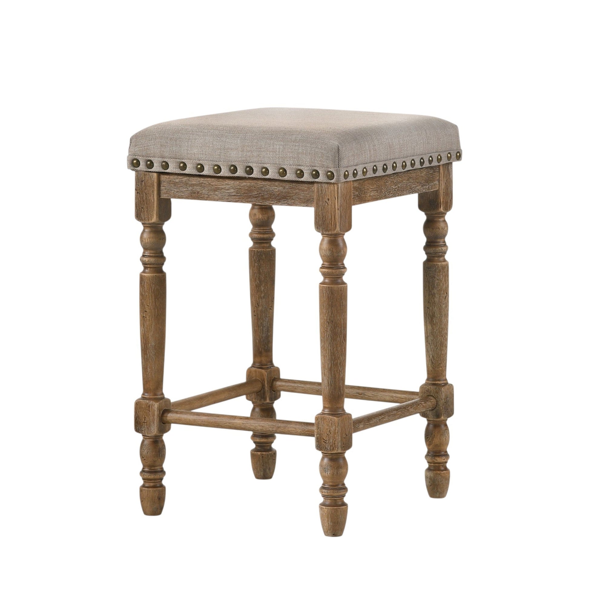 Farsiris Beige Fabric & Weathered Oak Counter Height Stool (Set-2) - 1st Choice Furniture Direct