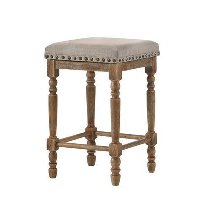 Farsiris Beige Fabric & Weathered Oak Counter Height Stool (Set-2) - 1st Choice Furniture Direct