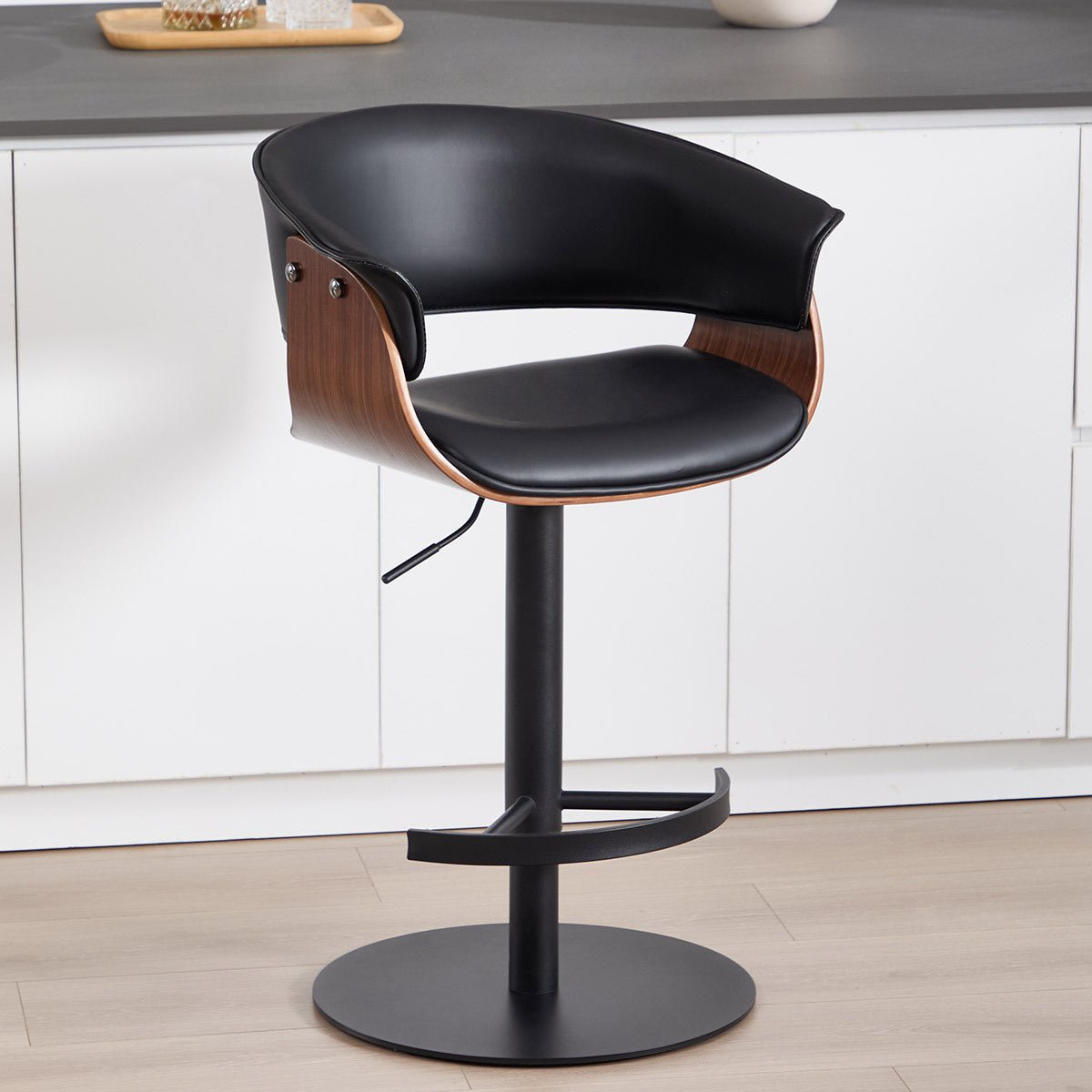 Faux Leather Wooden Adjustable Bar Stools, 360 Degree Swivel Bar Chair with Backs,Bar height Couner Height Barstools for Home Kitchen Dining Room and Bar Room(Black 1pc) - 1st Choice Furniture Direct