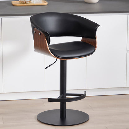 Faux Leather Wooden Adjustable Bar Stools, 360 Degree Swivel Bar Chair with Backs,Bar height Couner Height Barstools for Home Kitchen Dining Room and Bar Room(Black 1pc) - 1st Choice Furniture Direct