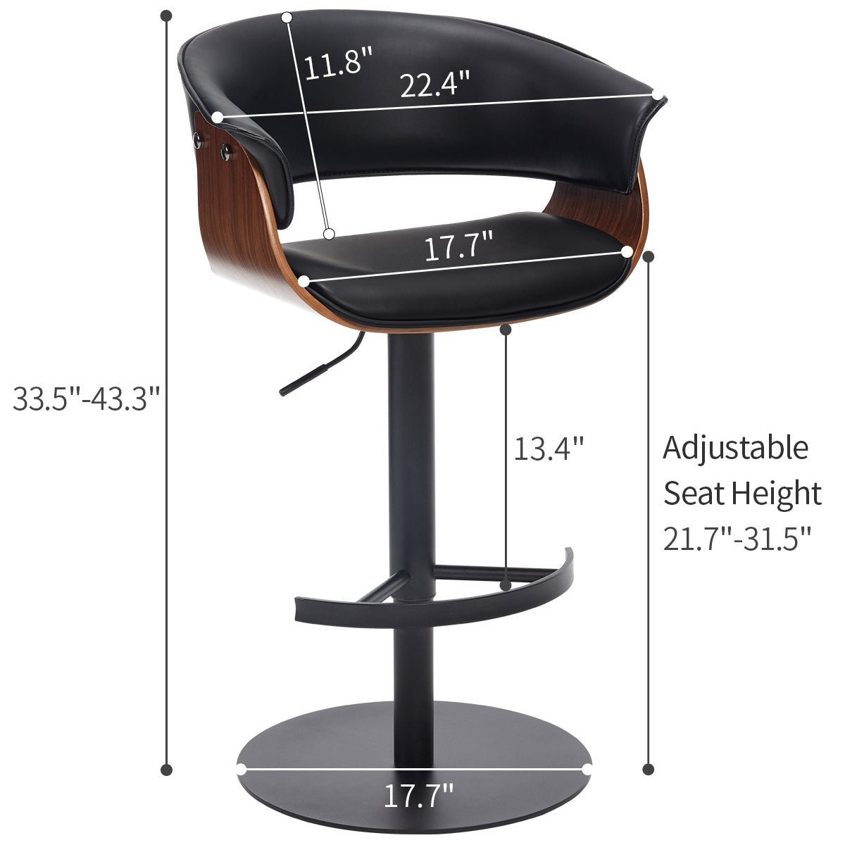 Faux Leather Wooden Adjustable Bar Stools, 360 Degree Swivel Bar Chair with Backs,Bar height Couner Height Barstools for Home Kitchen Dining Room and Bar Room(Black 1pc) - 1st Choice Furniture Direct