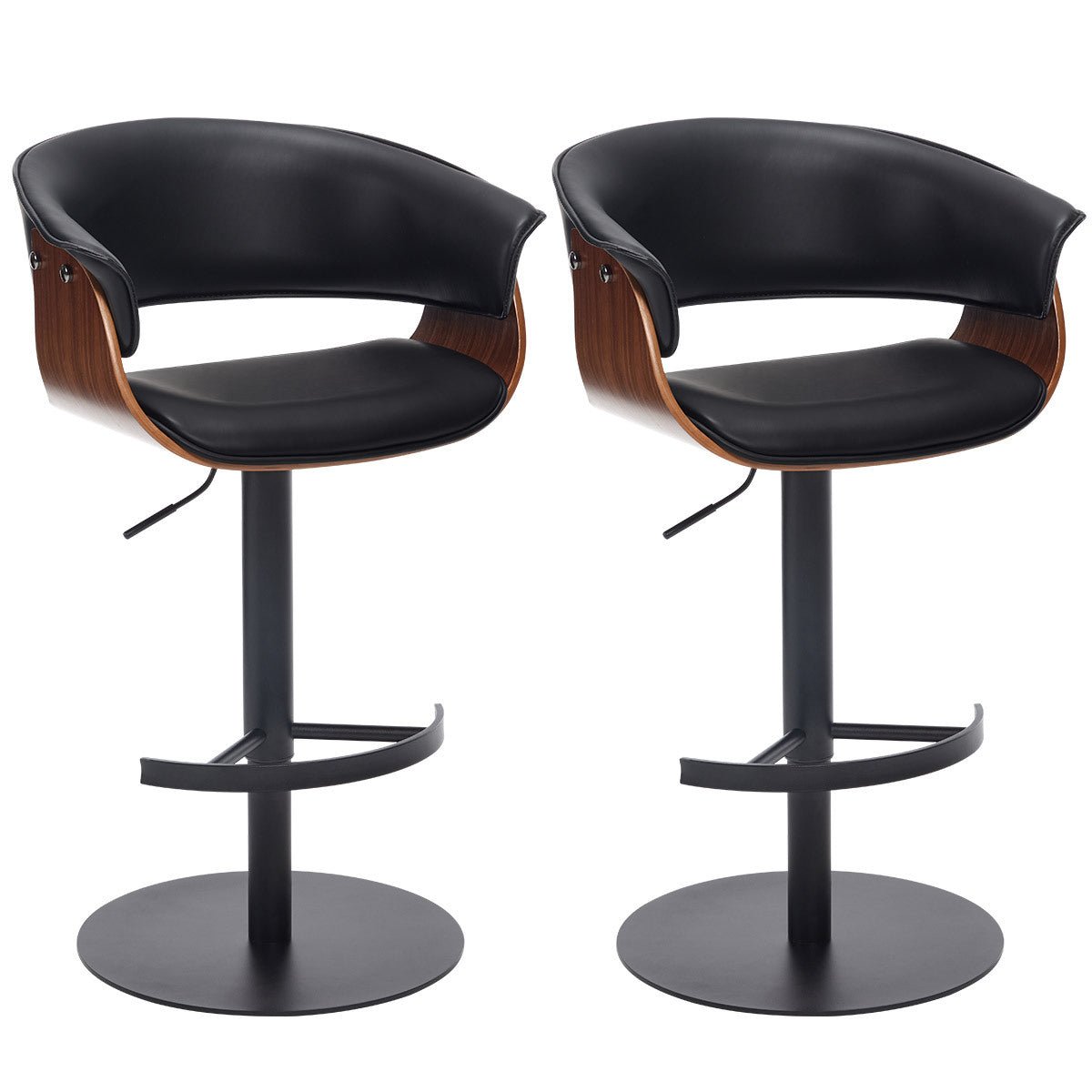 Faux Leather Wooden Adjustable Bar Stools, 360 Degree Swivel Bar Chair with Backs,Bar height Couner Height Barstools for Home Kitchen Dining Room and Bar Room(Black 1pc) - 1st Choice Furniture Direct