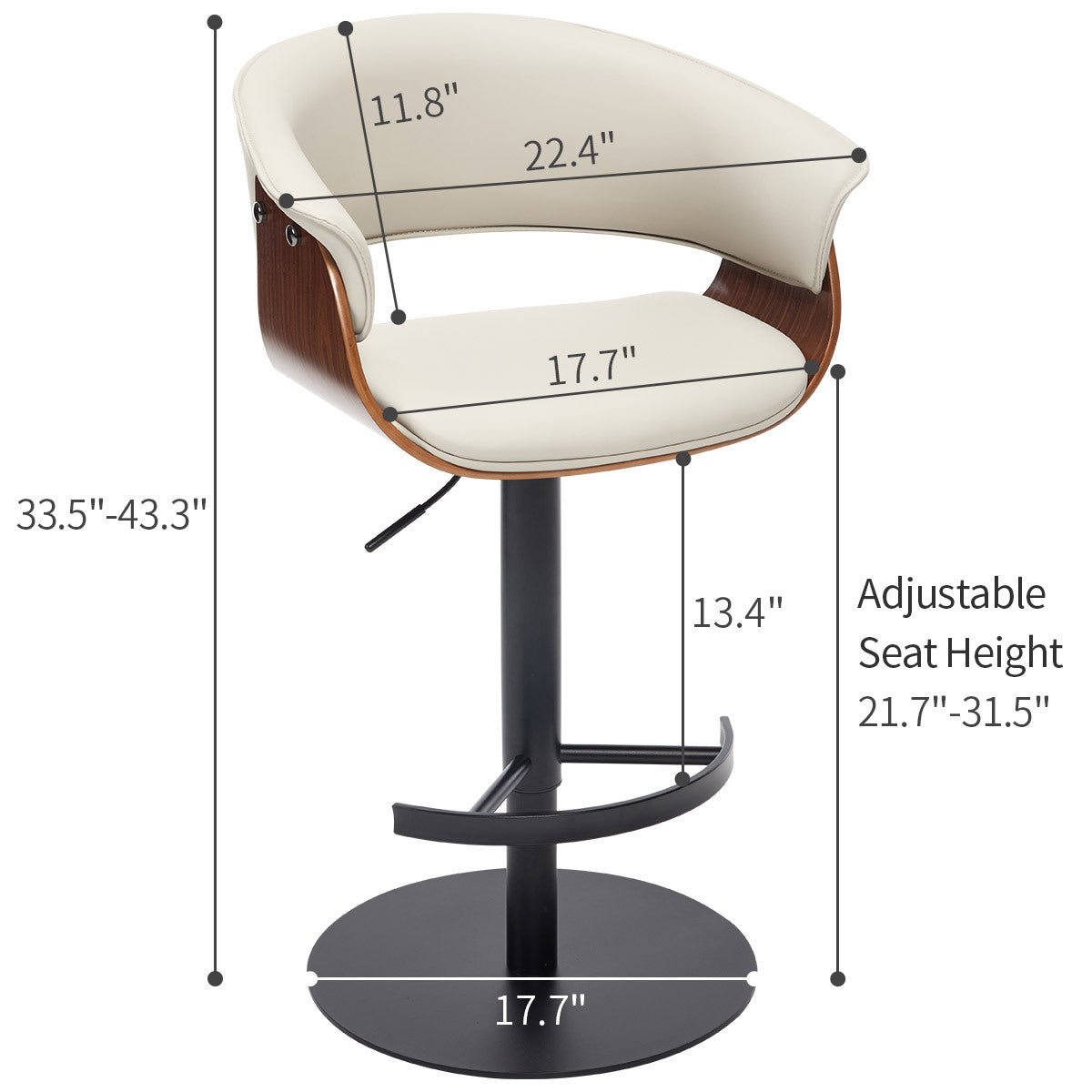 Faux Leather Wooden Adjustable Bar Stools, 360 Degree Swivel Bar Chair with Backs,Bar height Couner Height Barstools for Home Kitchen Dining Room and Bar Room(Grey 1pc) - 1st Choice Furniture Direct