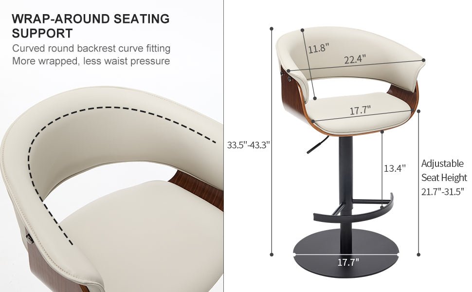 Faux Leather Wooden Adjustable Bar Stools, 360 Degree Swivel Bar Chair with Backs,Bar height Couner Height Barstools for Home Kitchen Dining Room and Bar Room(Grey 1pc) - 1st Choice Furniture Direct