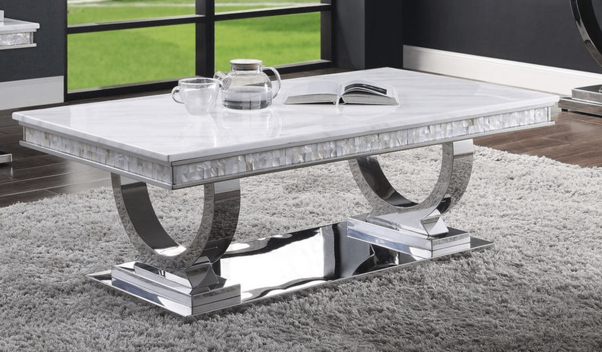 Faux Marble Coffee Table with Stainless Steel Frame - 1st Choice Furniture Direct