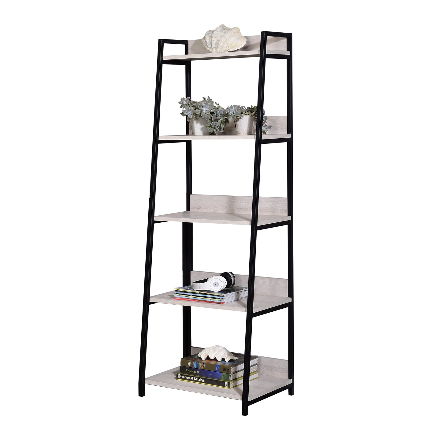 Modern Leaning Ladder Bookshelf with 5 Open Shelves