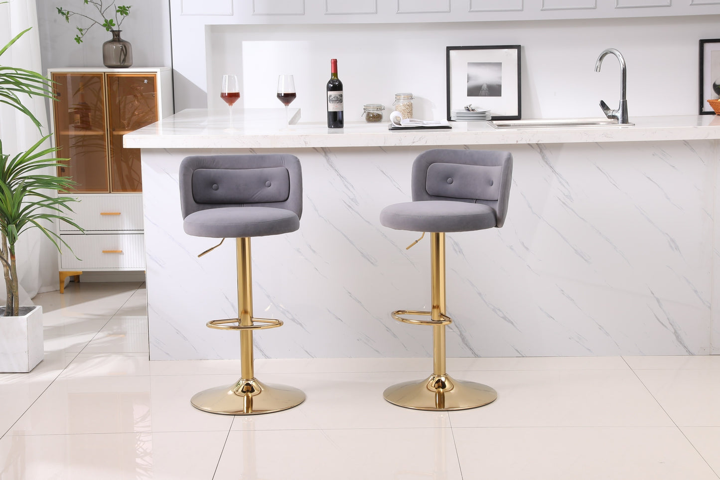 1st Choice Modern Swivel Velvet Bar Stool Counter Height - Set of 2