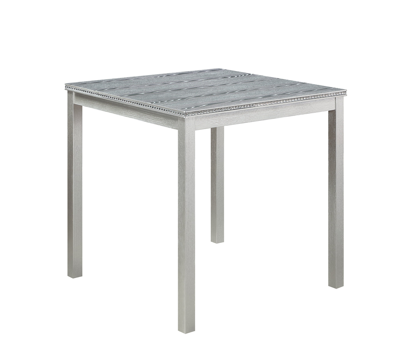 5 Piece Counter Height Table Set, Wooden Kitchen Table Set with Square Table and 4 Upholstered Chairs, Counter Height Dining Table with Crystal Decoration and Chair Set for Kitchen, Dining Room,Gray