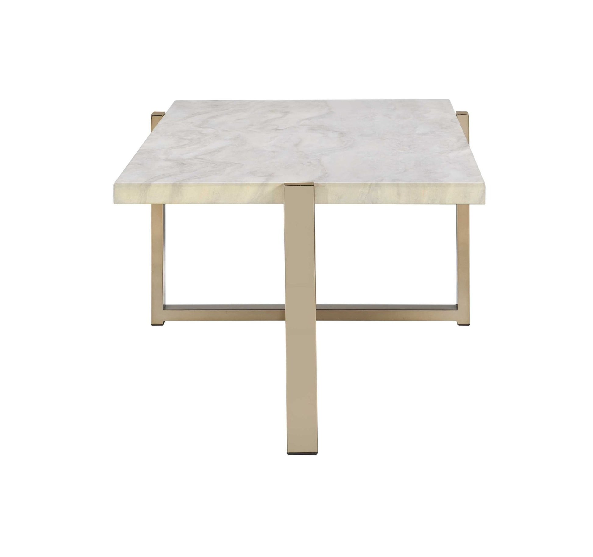 Feit Faux Marble Top & Champagne Finish Coffee Table - 1st Choice Furniture Direct