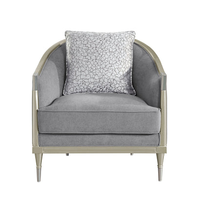 Fernando Gray Chenille & Champagne Chair w/Pillow - 1st Choice Furniture Direct