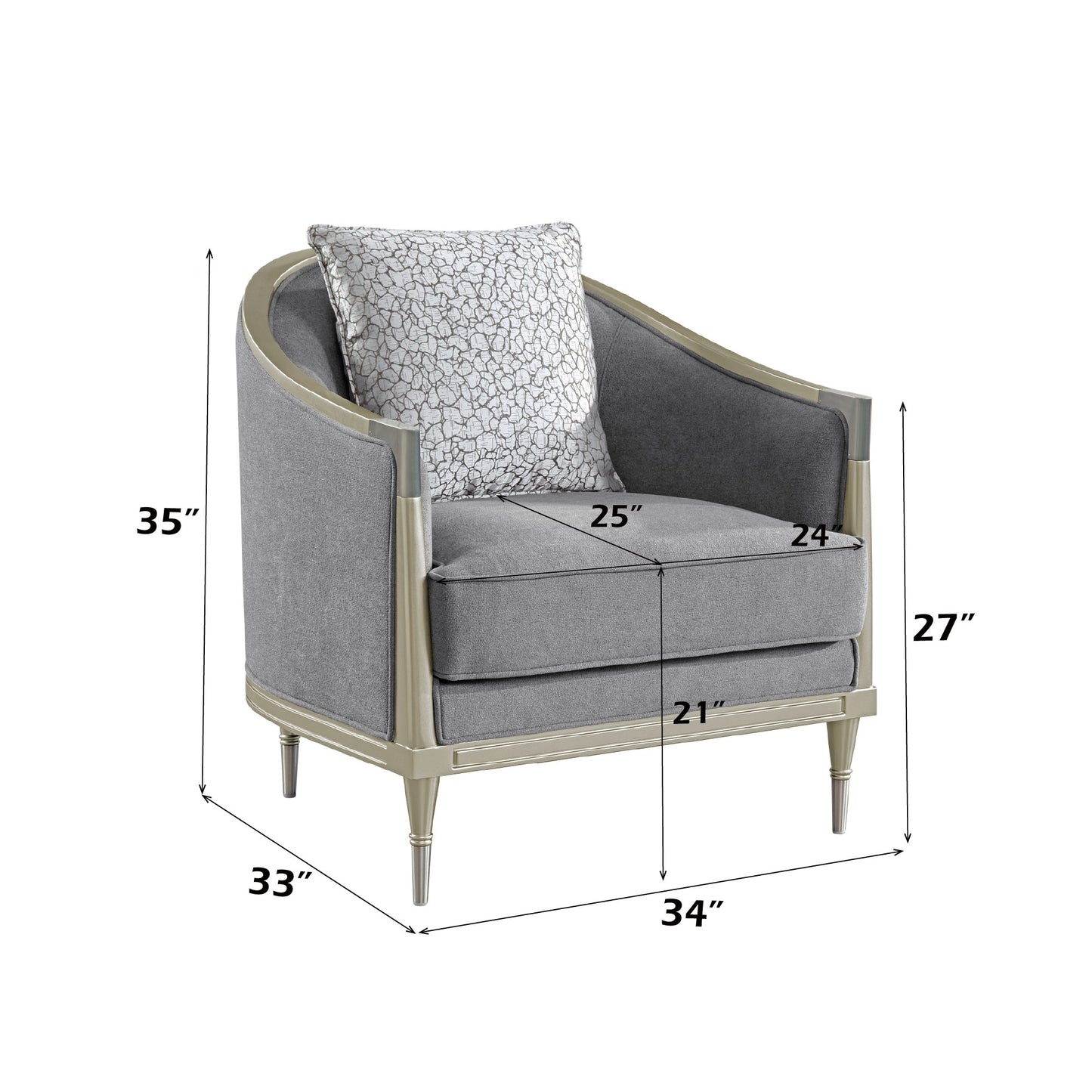 Fernando Gray Chenille & Champagne Chair w/Pillow - 1st Choice Furniture Direct