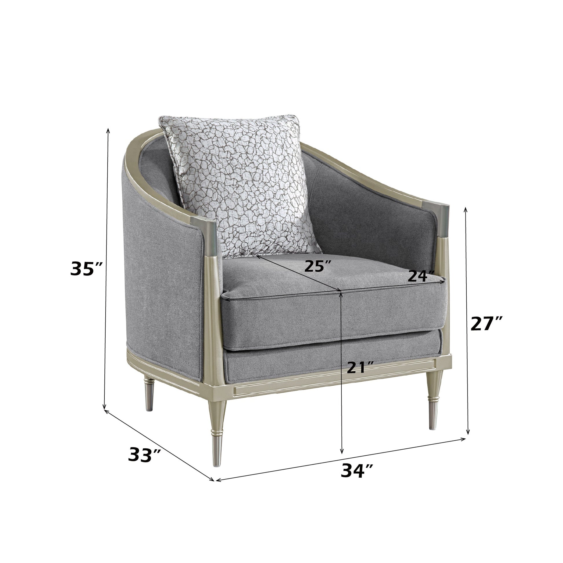 Fernando Gray Chenille & Champagne Chair w/Pillow - 1st Choice Furniture Direct