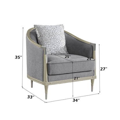 Fernando Gray Chenille & Champagne Chair w/Pillow - 1st Choice Furniture Direct