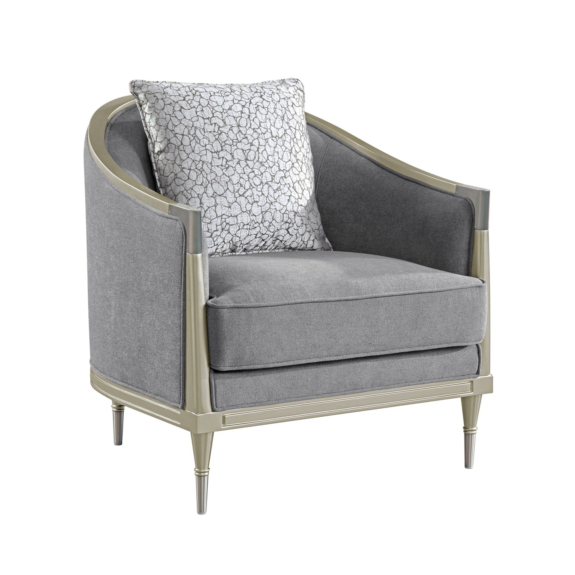 Fernando Gray Chenille & Champagne Chair w/Pillow - 1st Choice Furniture Direct