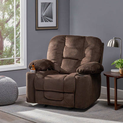 Fervor Luxurious Manual Recliner Chair with Skin - Friendly Fabric and Dual Cup Holders, Chocolate - 1st Choice Furniture Direct