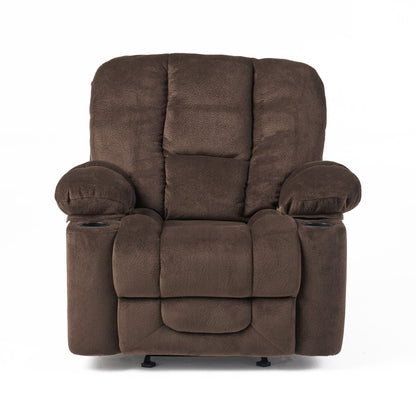 Fervor Luxurious Manual Recliner Chair with Skin - Friendly Fabric and Dual Cup Holders, Chocolate - 1st Choice Furniture Direct
