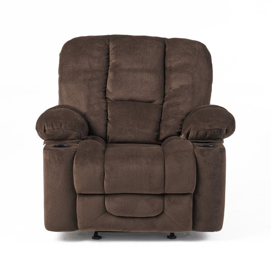 Fervor Luxurious Manual Recliner Chair with Skin - Friendly Fabric and Dual Cup Holders, Chocolate - 1st Choice Furniture Direct