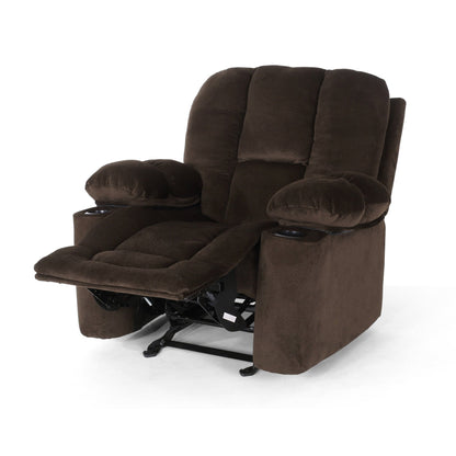 Fervor Luxurious Manual Recliner Chair with Skin - Friendly Fabric and Dual Cup Holders, Chocolate - 1st Choice Furniture Direct