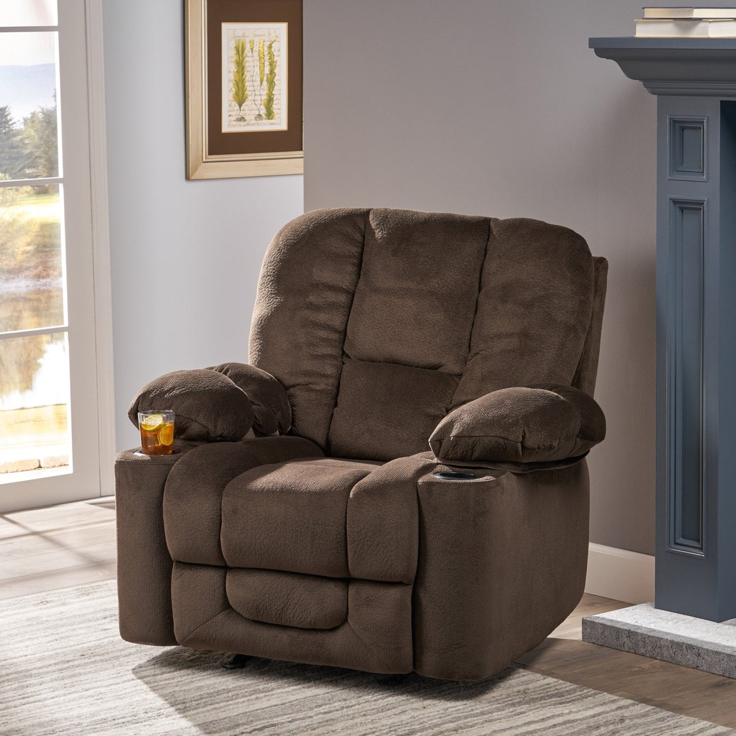 Fervor Luxurious Manual Recliner Chair with Skin - Friendly Fabric and Dual Cup Holders, Chocolate - 1st Choice Furniture Direct