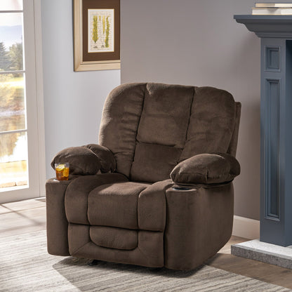 Fervor Luxurious Manual Recliner Chair with Skin - Friendly Fabric and Dual Cup Holders, Chocolate - 1st Choice Furniture Direct
