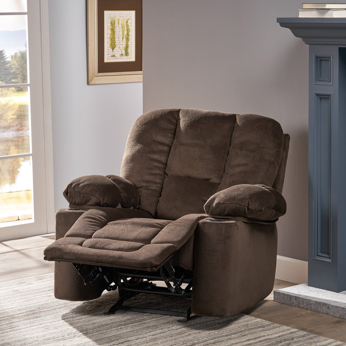 Fervor Luxurious Manual Recliner Chair with Skin - Friendly Fabric and Dual Cup Holders, Chocolate - 1st Choice Furniture Direct