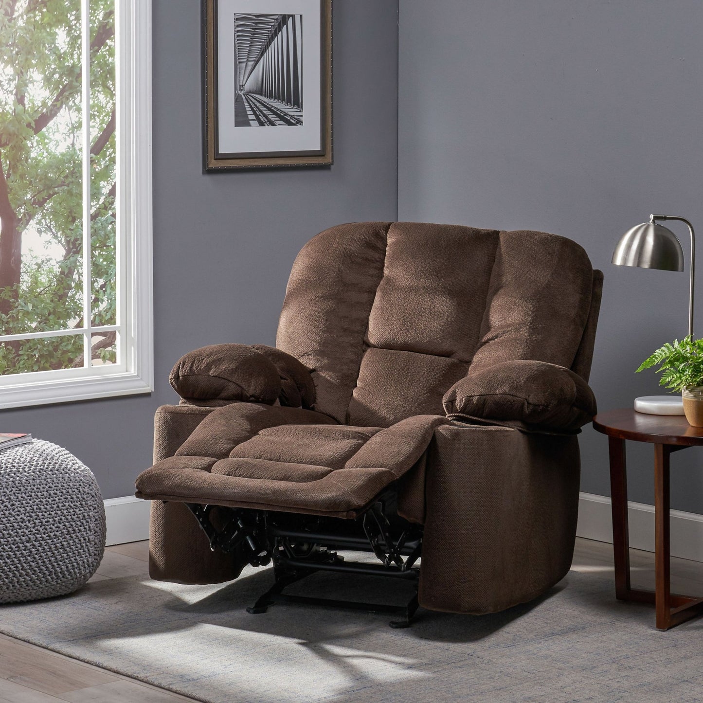 Fervor Luxurious Manual Recliner Chair with Skin - Friendly Fabric and Dual Cup Holders, Chocolate - 1st Choice Furniture Direct