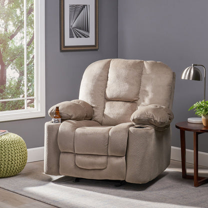 Fervor Luxurious Manual Recliner Chair with Skin-Friendly Fabric and Dual Cup Holders, Coffee - 1st Choice Furniture Direct