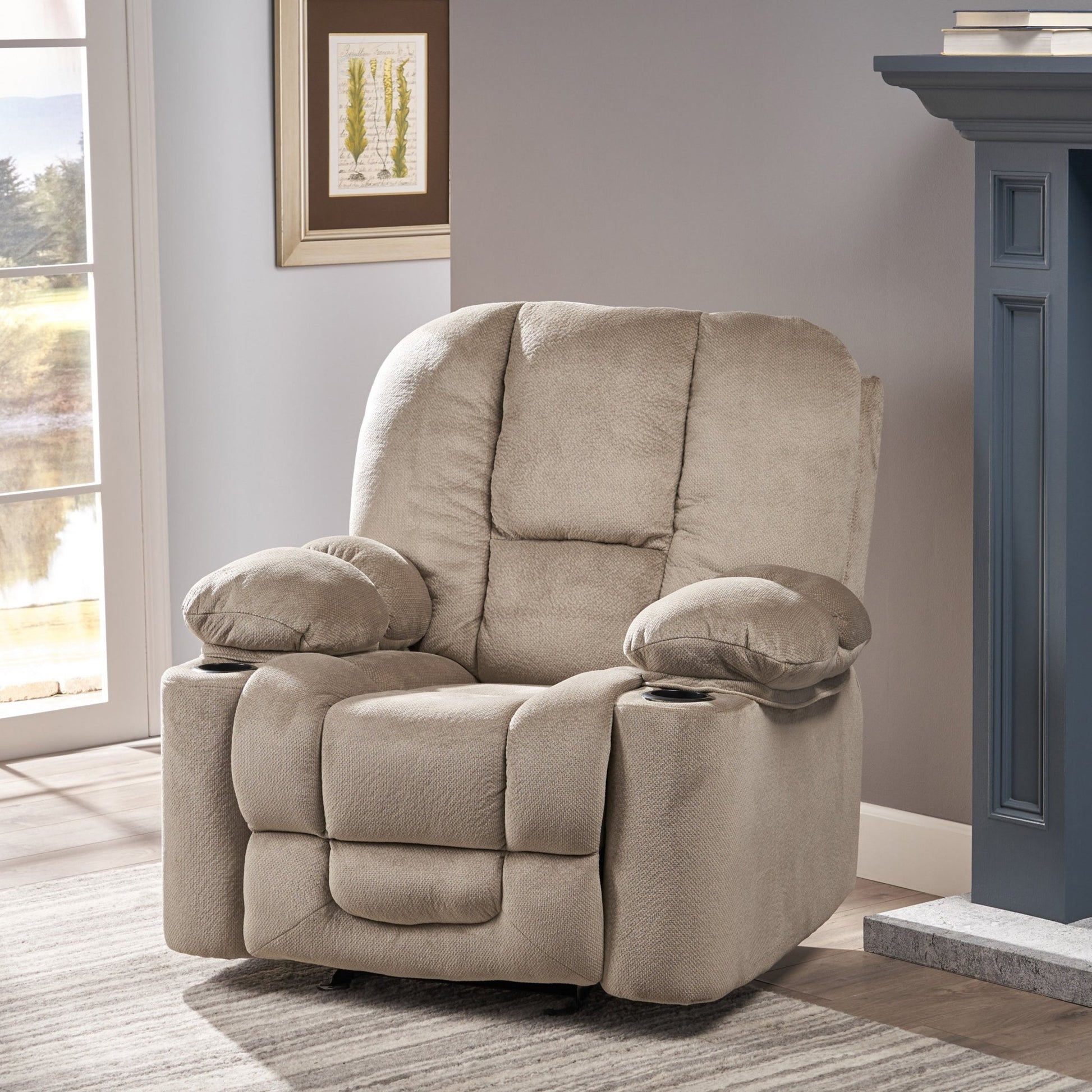 Fervor Luxurious Manual Recliner Chair with Skin-Friendly Fabric and Dual Cup Holders, Coffee - 1st Choice Furniture Direct