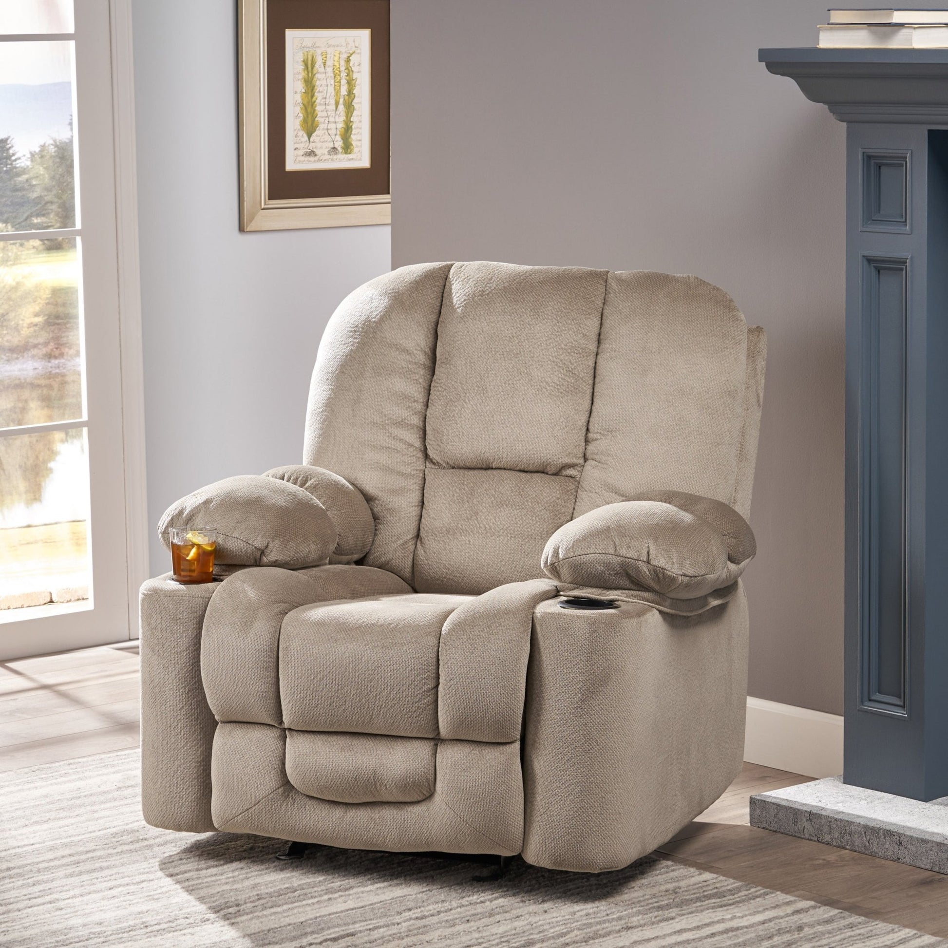Fervor Luxurious Manual Recliner Chair with Skin-Friendly Fabric and Dual Cup Holders, Coffee - 1st Choice Furniture Direct
