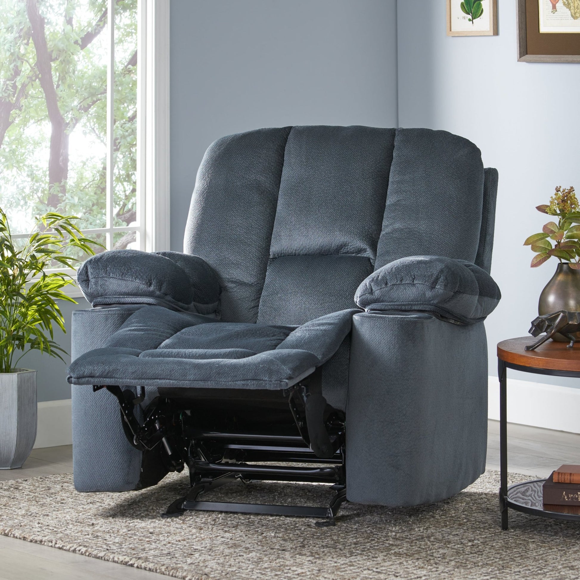 Fervor Luxurious Manual Recliner Chair with Skin - Friendly Fabric and Dual Cup Holders, Silver - 1st Choice Furniture Direct