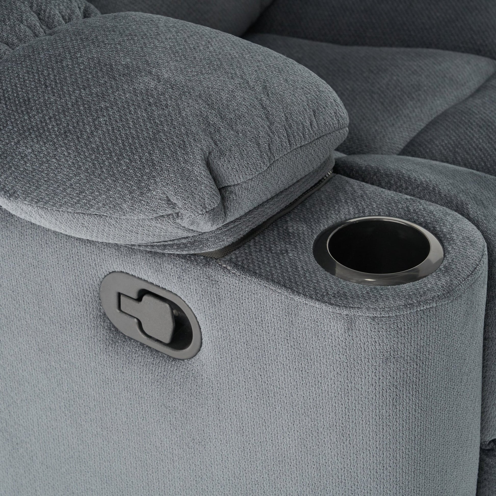 Fervor Luxurious Manual Recliner Chair with Skin - Friendly Fabric and Dual Cup Holders, Silver - 1st Choice Furniture Direct
