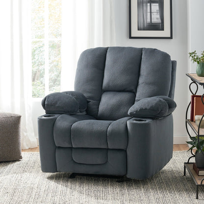 Fervor Luxurious Manual Recliner Chair with Skin - Friendly Fabric and Dual Cup Holders, Silver - 1st Choice Furniture Direct