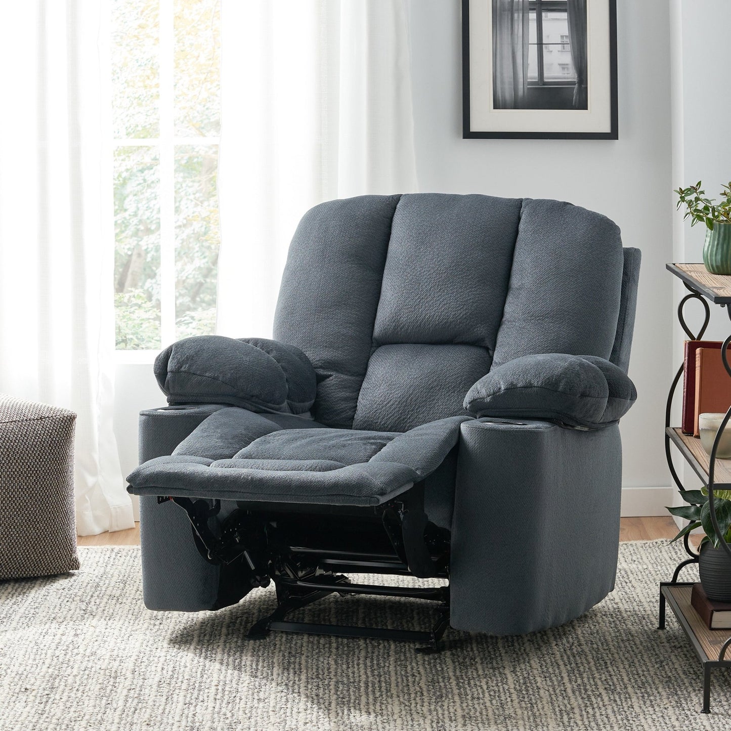 Fervor Luxurious Manual Recliner Chair with Skin - Friendly Fabric and Dual Cup Holders, Silver - 1st Choice Furniture Direct