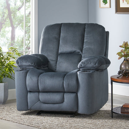 Fervor Luxurious Manual Recliner Chair with Skin - Friendly Fabric and Dual Cup Holders, Silver - 1st Choice Furniture Direct