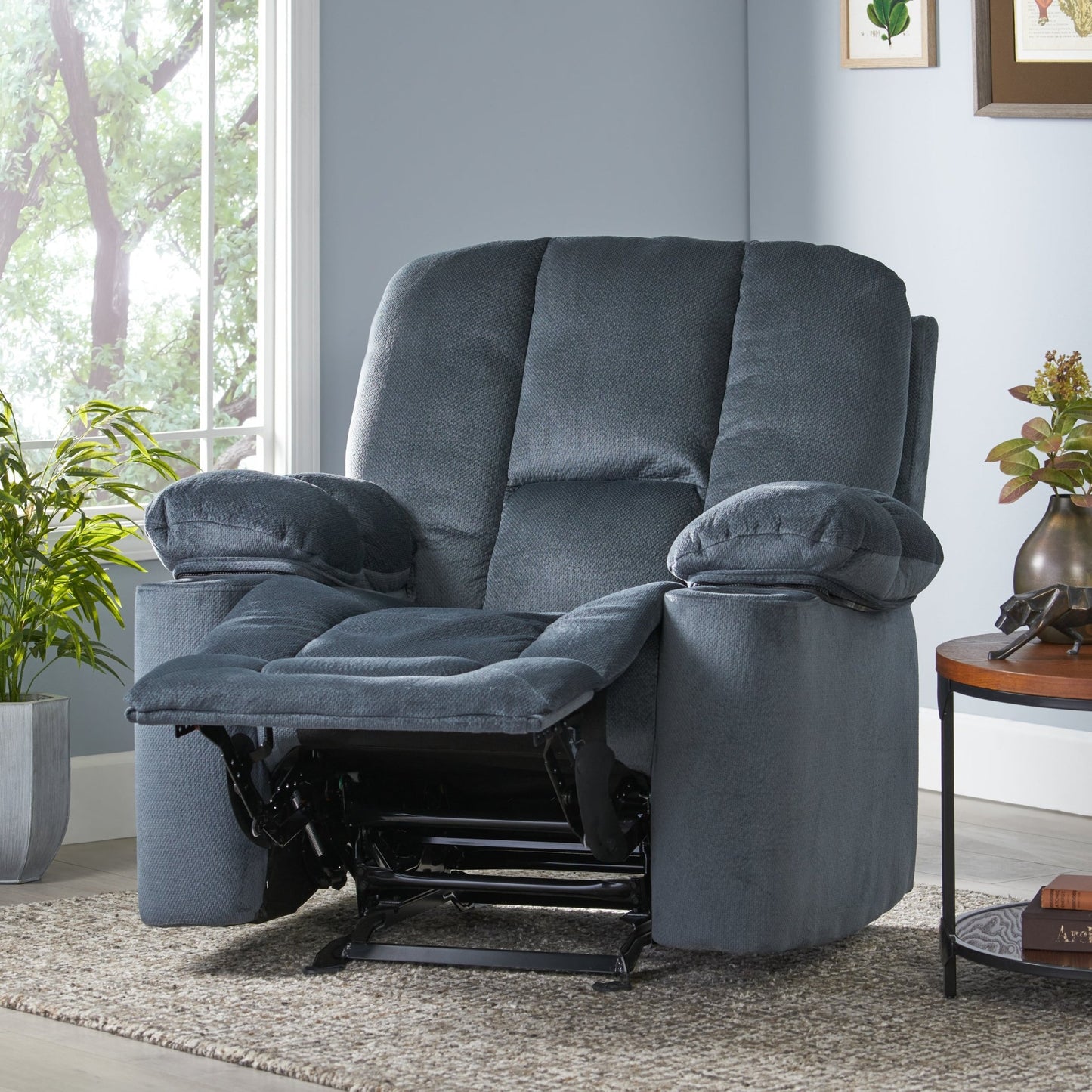 Fervor Luxurious Manual Recliner Chair with Skin - Friendly Fabric and Dual Cup Holders, Silver - 1st Choice Furniture Direct